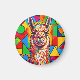 Imán Retrato de Llama Pop Art Vibrante