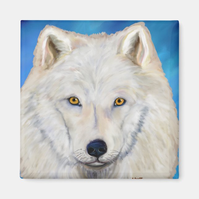 Imán Retrato de lobo blanco (Frente)