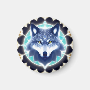 Imán Retrato de lobo con ojos dorados intensos