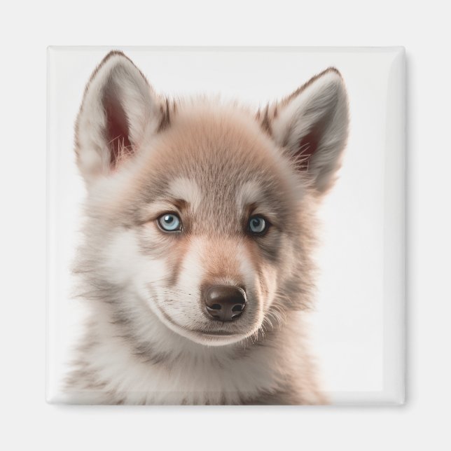 Imán Retrato de Lobo Infantil Cute | Recolectable (Frente)