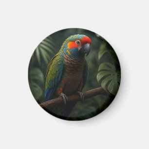 Imán Retrato de loro tropical vibrante en la selva