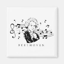 Retrato de Ludwig van Beethoven y busto con notas