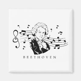 Imán Retrato de Ludwig van Beethoven y busto con notas