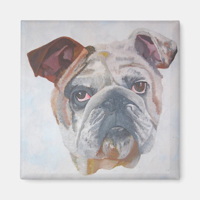 Imán Retrato de Mascota artístico de Bulldog estadounid (Frente)