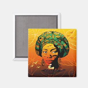 Imán Retrato de mujer africana con puesta de sol