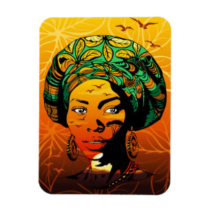 Imán Retrato de mujer africana con puesta de sol