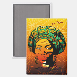 Imán Retrato de mujer africana con puesta de sol