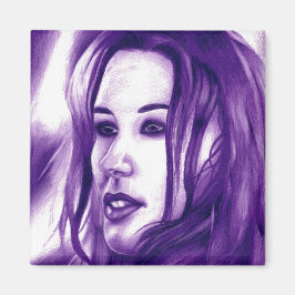 Imán Retrato de mujer morada original arte