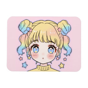 Imán Retrato de niña estrella pastel Kawaii