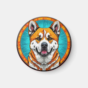 Imán Retrato de perro con fondo inspirado en mosaico