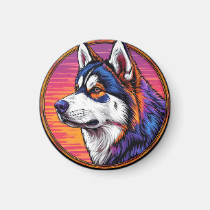 Imán Retrato de perro con fondo inspirado en mosaico