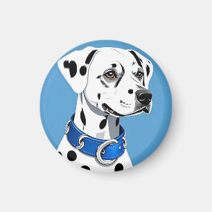 Imán Retrato de perro dálmata con collar azul