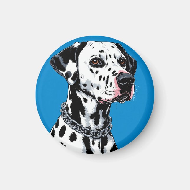 Imán Retrato de perro dálmata sobre fondo azul (Frente)
