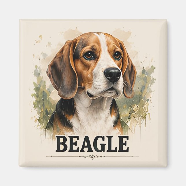 Imán Retrato de Perro de Caza Beagle Arte Premium (Frente)