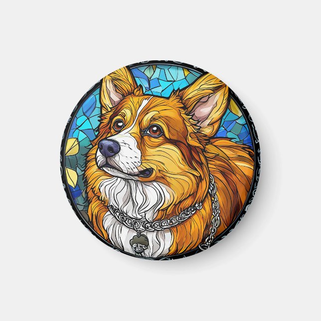 Imán Retrato de perro de Corgi (Frente)