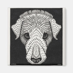 Imán Retrato de perro impreso en madera vintage Art Nou