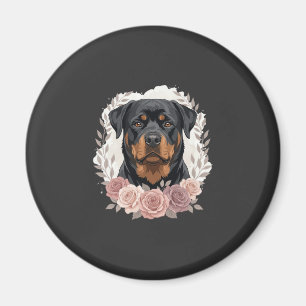 Imán retrato de perro Rottweiler floral sublimación