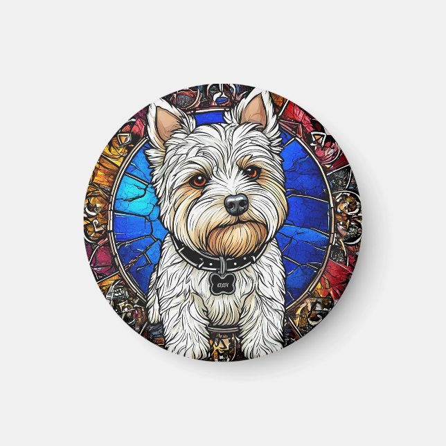 Imán Retrato de perro Terrier Blanco (Frente)