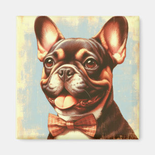 Imán Retrato de pintura de Bulldog francés vintage