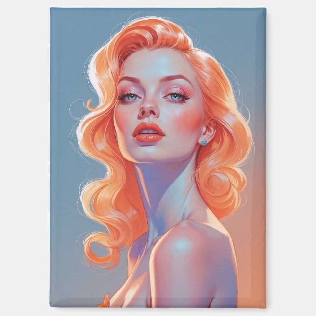 Imán Retrato de pinza de pelo naranja (Anverso)
