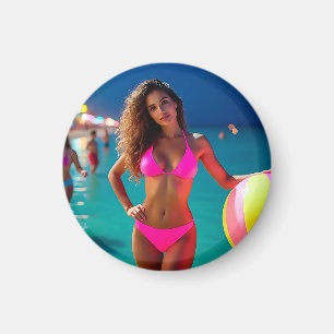 Imán Retrato de playa Twilight — Mujer en Bikin Neon Pi
