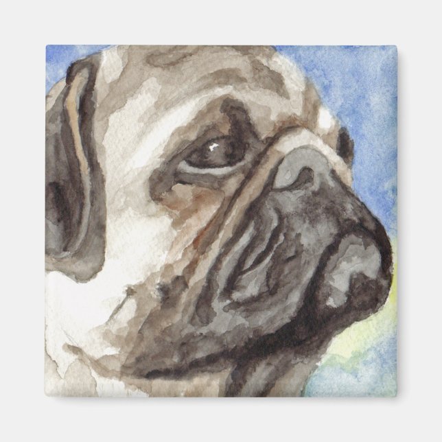 Imán Retrato de Pug en acuarela (Frente)