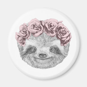 Imán Retrato De Sloth Floral