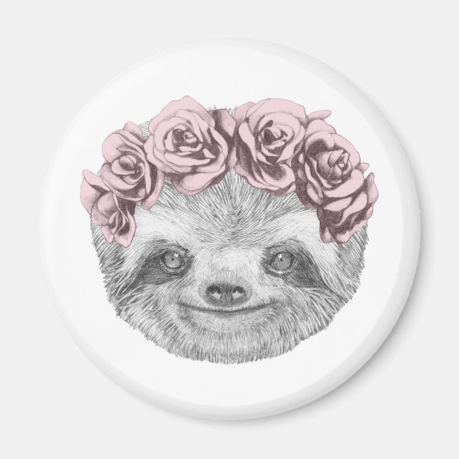 Imán Retrato De Sloth | Floral Head Wreath (Frente)
