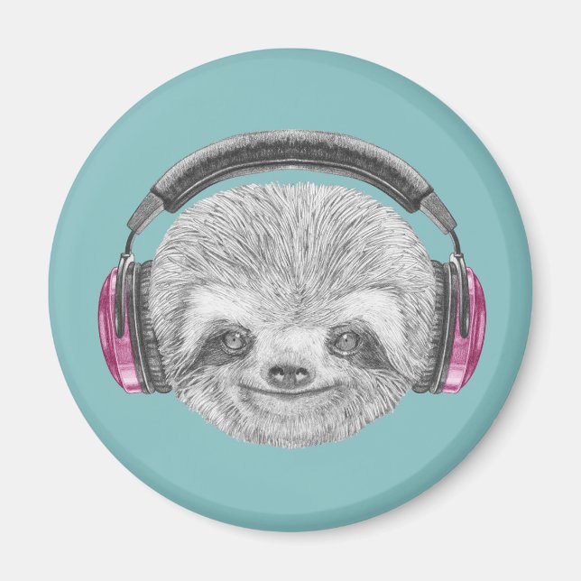Imán Retrato De Sloth | Uso de audífonos (Frente)