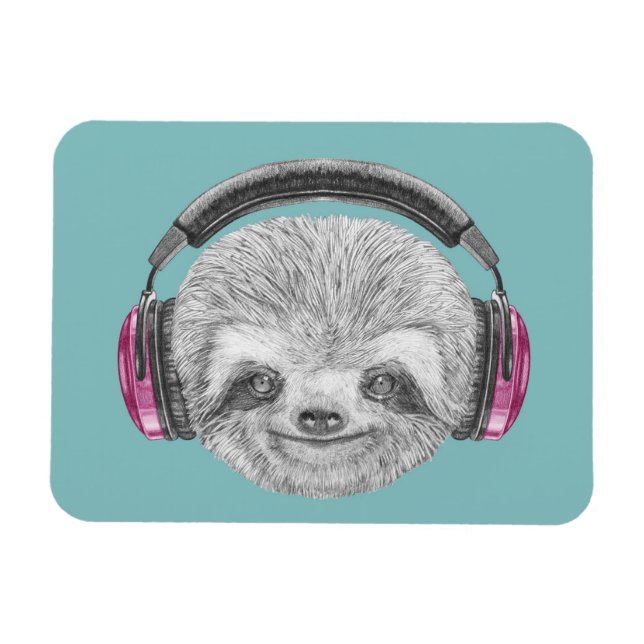 Imán Retrato De Sloth | Uso de audífonos (Horizontal)