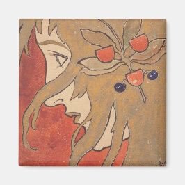 Imán Retrato de un bello Chica en rojo (Art Nouveau)