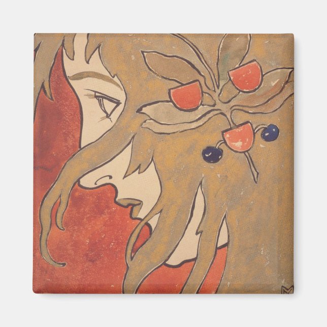 Imán Retrato de un bello Chica en rojo (Art Nouveau) (Frente)