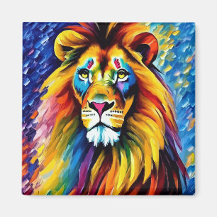 Imán Retrato de un colorido león orgulloso