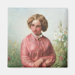 Imán Retrato de una chica joven con un color de rosa