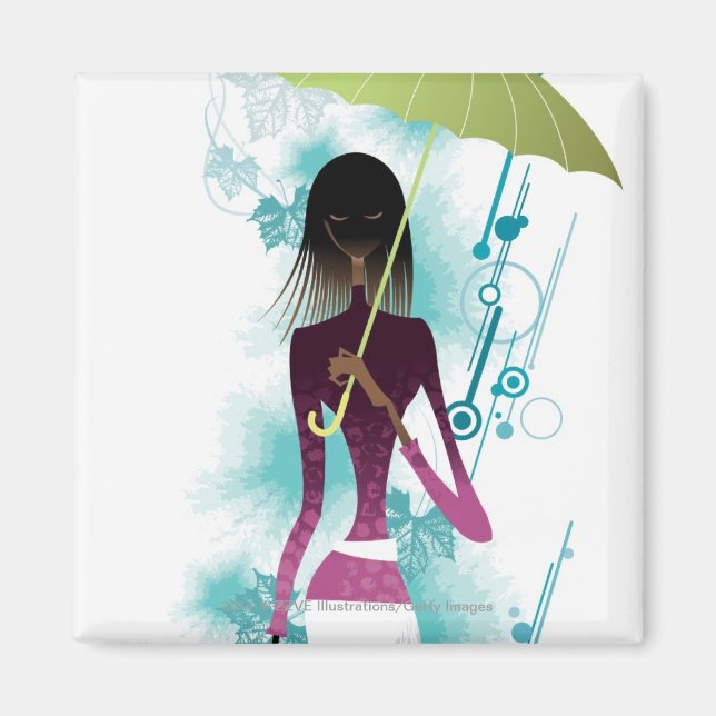 Imán Retrato de una joven sosteniendo un bolso y un par (Frente)