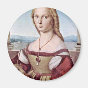 Imán Retrato de una mujer joven con un unicornio