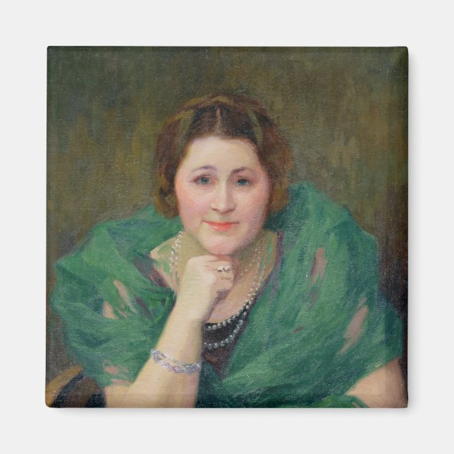 Imán Retrato de una mujer rusa con bufanda verde (Frente)