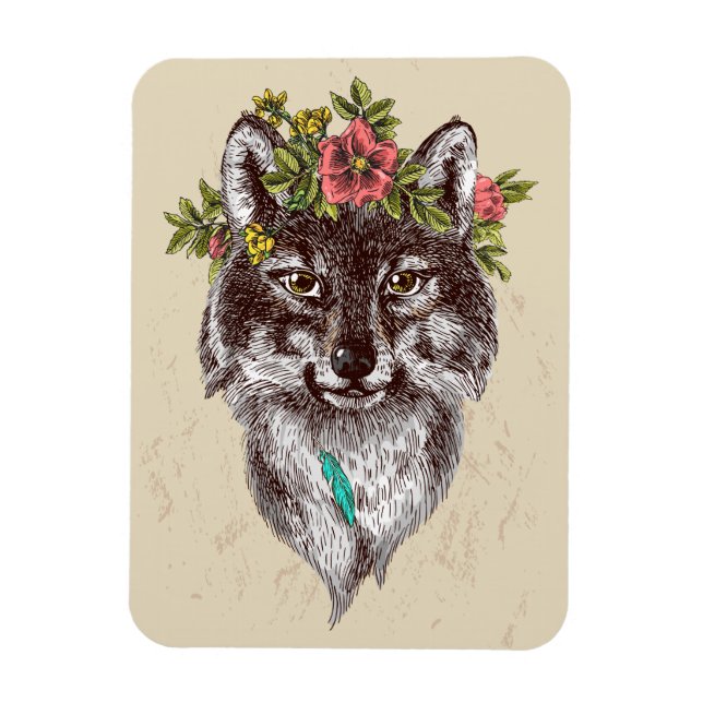 Imán Retrato de Wolf Halo estilo Boho (Vertical)