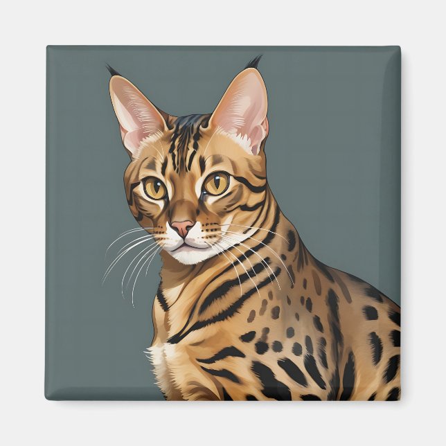 Imán Retrato dinámico de gato bengalí con puntos distin (Frente)
