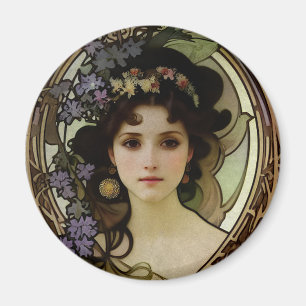 Imán Retrato elegante al estilo mucha de una bella muje