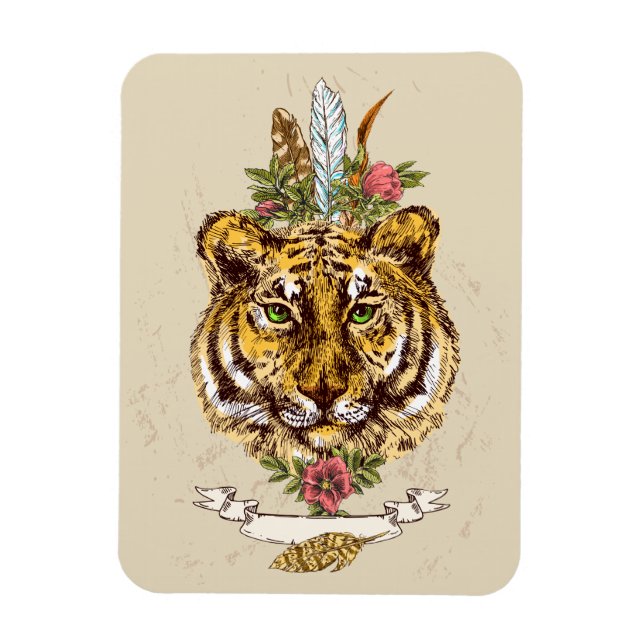 Imán Retrato estilo Boho tigre (Vertical)