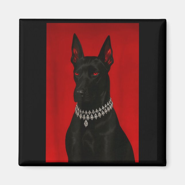 Imán Retrato gótico de perro doberman negro oscuro de l (Frente)