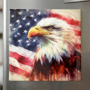 Imán Retrato majestuoso de águila calva con bandera est