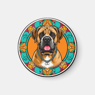 Imán Retrato majestuoso de perro en la vibrante Mandala