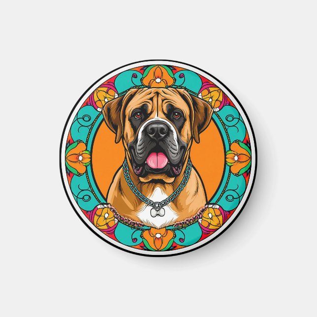 Imán Retrato majestuoso de perro en la vibrante Mandala (Frente)
