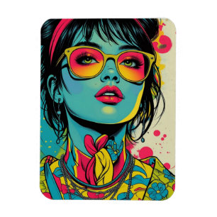 Imán Retrato Neon Pop Diva - Arte Retro Audaz y Vibrant
