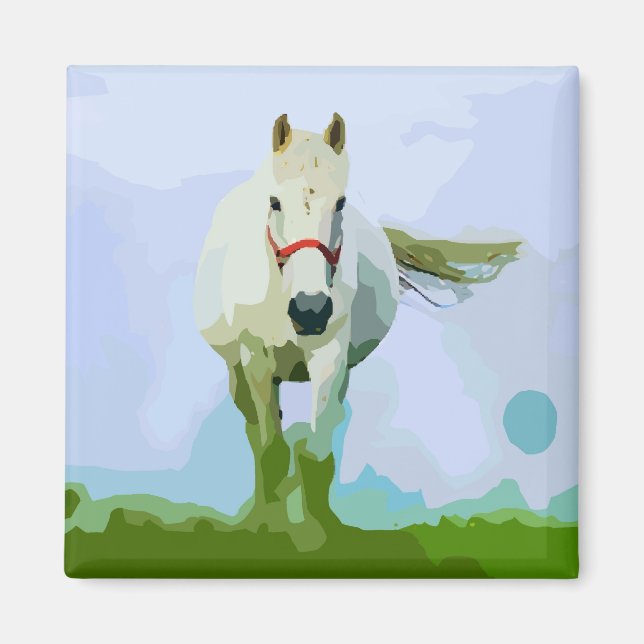 Imán Retrato pintado de caballo blanco (Frente)
