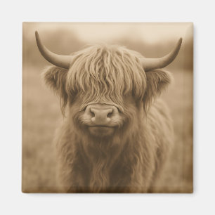 Imán Retrato sepia de vaca de las Tierras Altas
