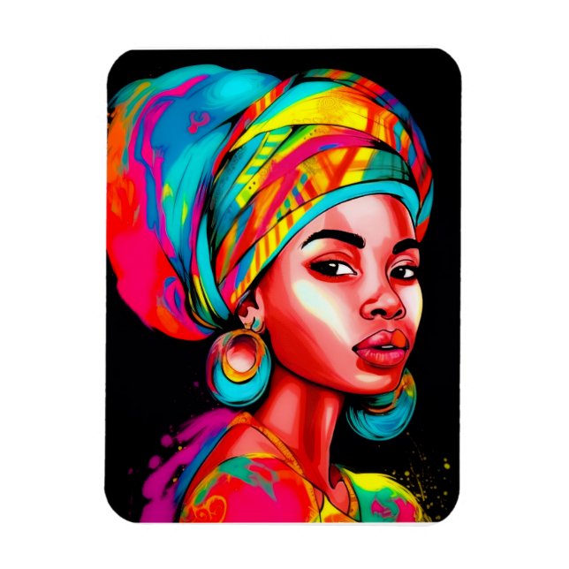 Imán Retrato vibrante con envoltura de cabeza colorida (Vertical)