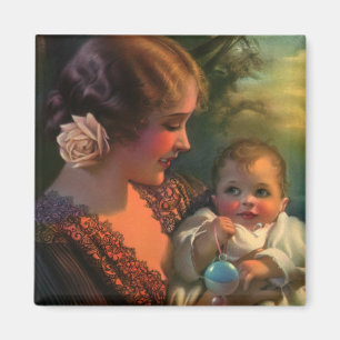 Imán Retrato vintage del Día de la Madre, mamá y bebé